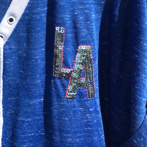 Material Girl Lace up V-neck “LA” Bling T-shirt - Picture 7 of 16